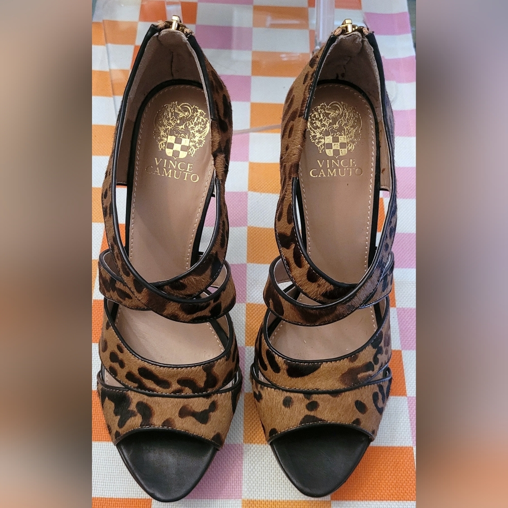 Vince Camuto Melva Leopard Print Heels with Zipper Detail